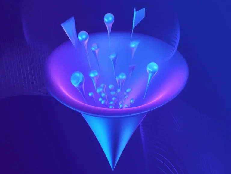 3d marketing funnel of a SME in blue and purple hues with leads flowing inside