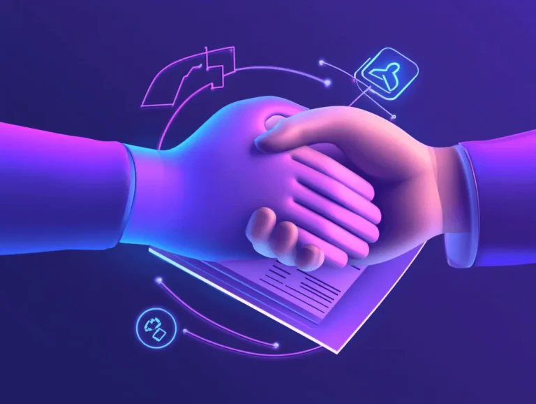 3d hands in blue and purple hues shaking showing deal confirmed for SMEs