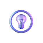 A 3d blue and purple bulb icon inside a circle