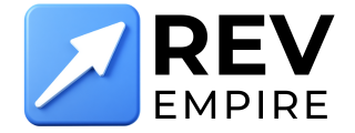 Logo for Rev-Empire showing an upward arrow for the growth in revenue