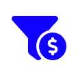 Icon representing B2B lead generation funnel with dollar sign, symbolizing revenue-focused lead acquisition.