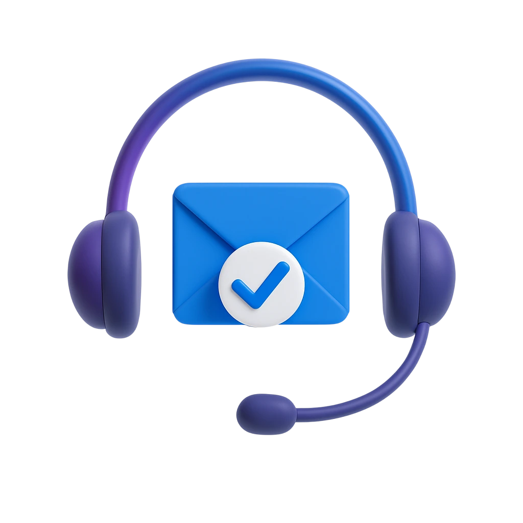A 3D headset floating in the center. Behind it, a clean 3D-style inbox icon (like a tray with a mail icon peeking out) indicating sales making calls for outsourced SDR services
