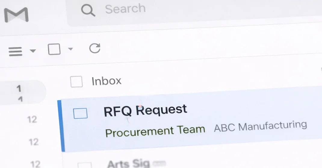 Manufacturing procurement team email showing an RFQ request