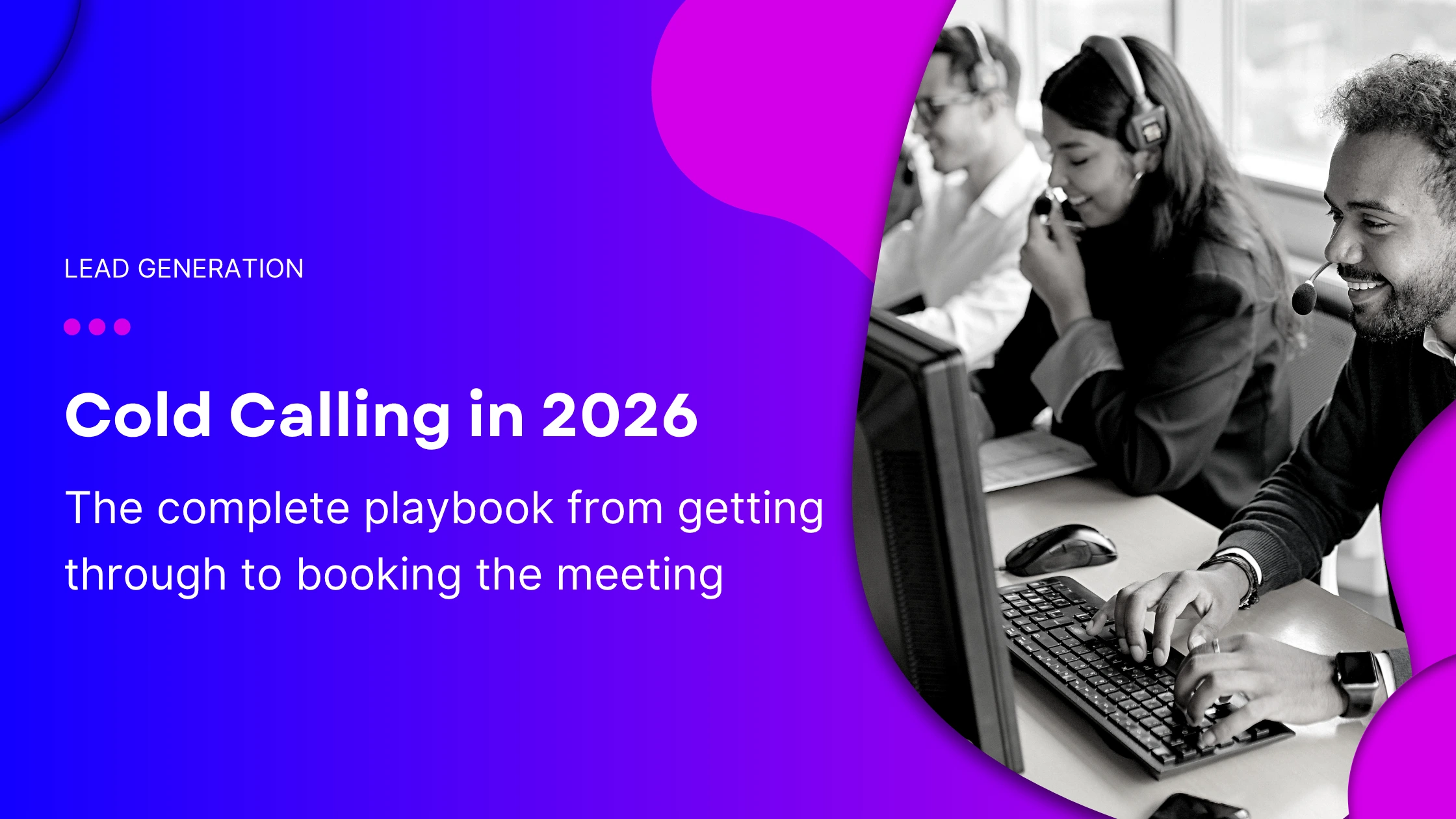 A team of B2B sales representatives making cold calls at their desks, with headsets on and laptops open — illustrating the cold calling strategies covered in this guide.You said: i think we also missed an html for the cold calling services pages.