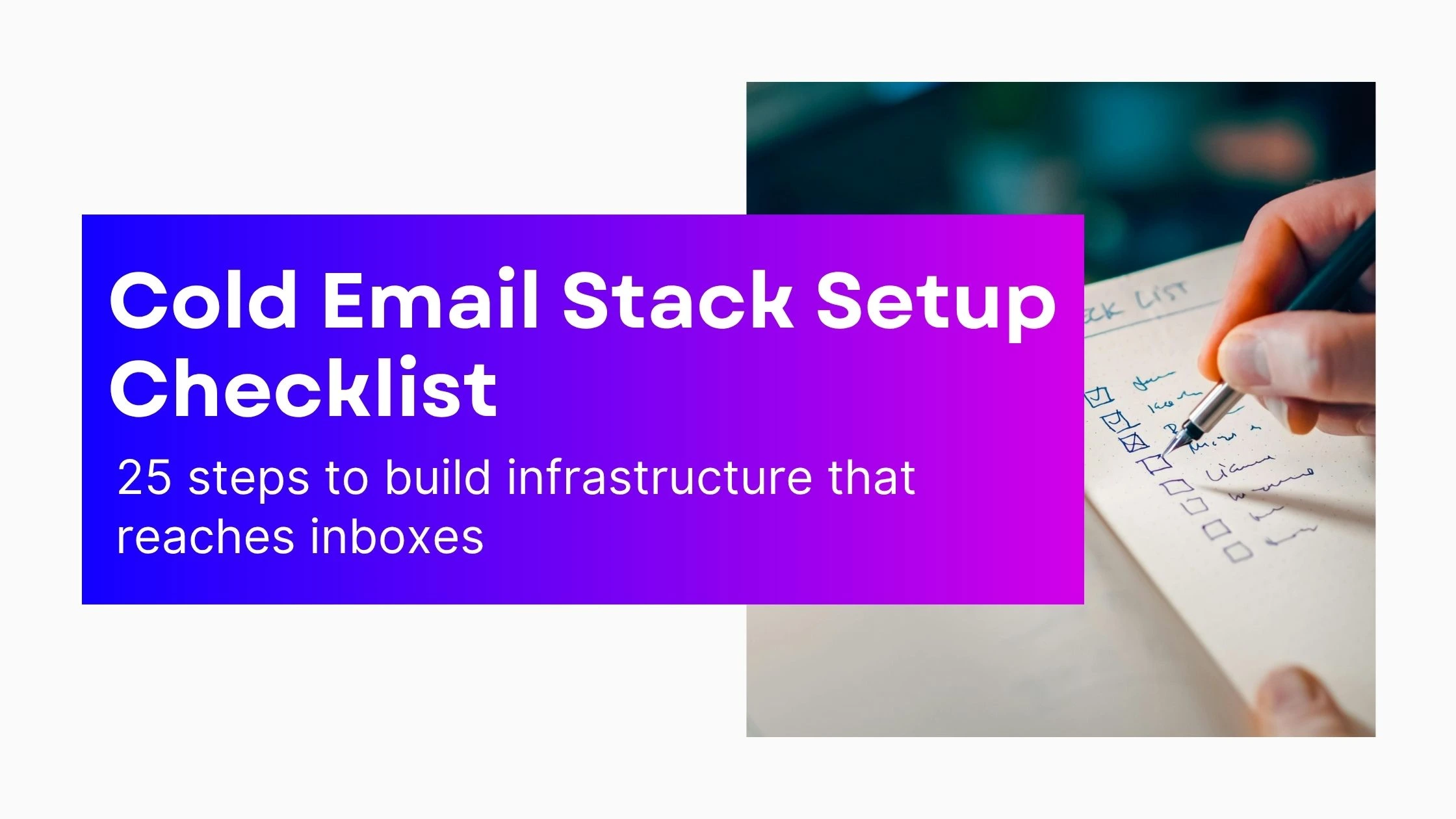 Cold Email Stack Setup Checklist by Rev-Empire showing a 25-step guide to build cold email infrastructure that reaches inboxes.